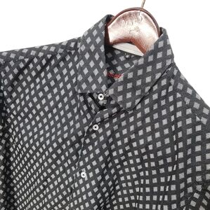 Visconti Black Gray and Black Diamond‎ Detail with Roll Back Cuffs  Size Medium